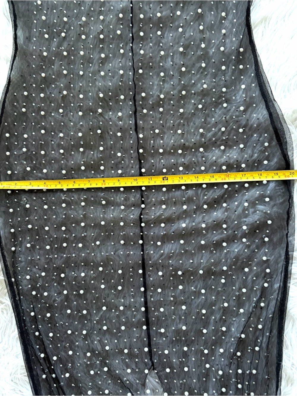 Black Sheer Mesh Pearl & Rhinestone Maxi Dress Beach Coverup XL - Picture 8 of 10